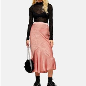 TOPSHOP Satin Flounce Midi Skirt